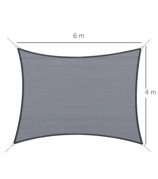 Toldo de Terraza Rectangular 4x6 m de HDPE con Anillas de Acero Inoxidable y Cuerdas para Jardín Patio Gris