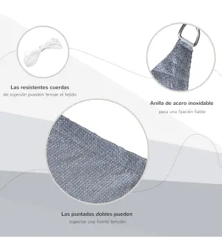 Toldo de Terraza Rectangular 4x6 m de HDPE con Anillas de Acero Inoxidable y Cuerdas para Jardín Patio Gris