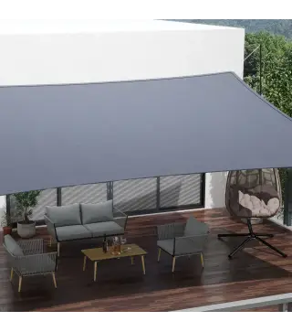 Toldo de Terraza Rectangular 4x6 m de HDPE con Anillas de Acero Inoxidable y Cuerdas para Jardín Patio Gris