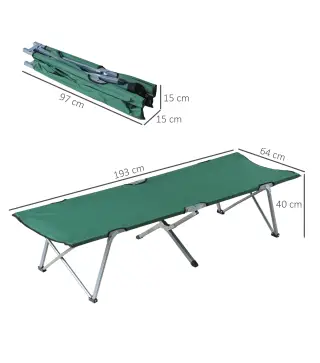 Cama de Acampada Plegable de Tela Oxford 600D con Marco Metálico Carga 136 kg para Playa Senderismo 193x64x40 cm Verde