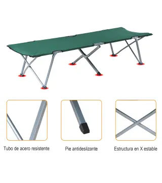Cama de Acampada Plegable de Tela Oxford 600D con Marco Metálico Carga 136 kg para Playa Senderismo 193x64x40 cm Verde