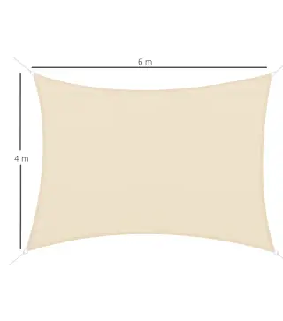 Toldo Vela Rectangular 4x6 m con Anti-UV Anillas de Acero Inoxidable y Cuerdas de Nylon para Jardín Patio Crema