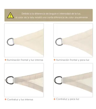 Toldo Vela Rectangular 4x6 m con Anti-UV Anillas de Acero Inoxidable y Cuerdas de Nylon para Jardín Patio Crema