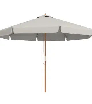 Sombrilla de Jardín Ø325 cm con Sistema de Polea Techo de Ventilación y 8 Varillas de Bambú para Patio Terraza Gris