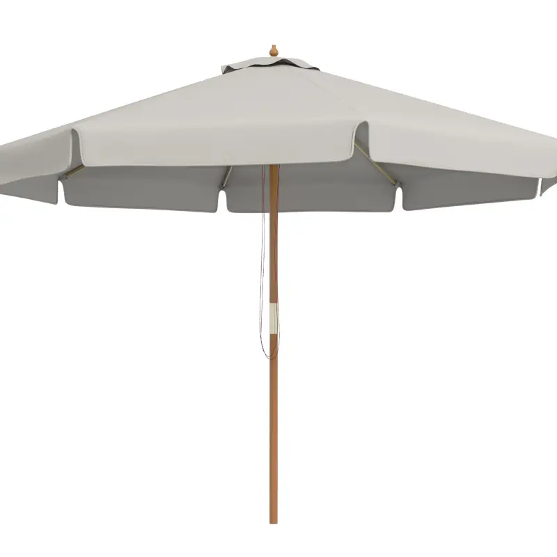Sombrilla de Jardín Ø325 cm con Sistema de Polea Techo de Ventilación y 8 Varillas de Bambú para Patio Terraza Gris