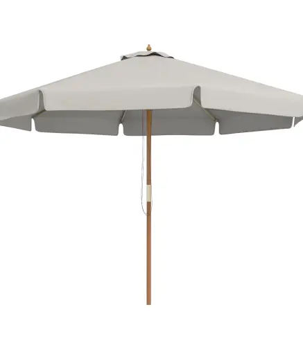 Sombrilla de Jardín Ø325 cm con Sistema de Polea Techo de Ventilación y 8 Varillas de Bambú para Patio Terraza Gris