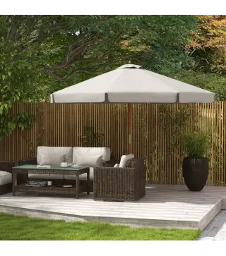 Sombrilla de Jardín Ø325 cm con Sistema de Polea Techo de Ventilación y 8 Varillas de Bambú para Patio Terraza Gris