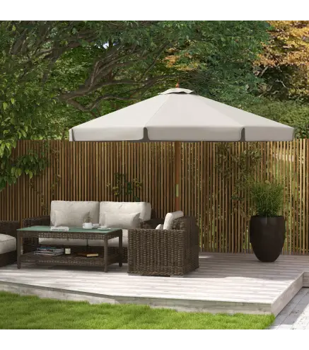 Sombrilla de Jardín Ø325 cm con Sistema de Polea Techo de Ventilación y 8 Varillas de Bambú para Patio Terraza Gris