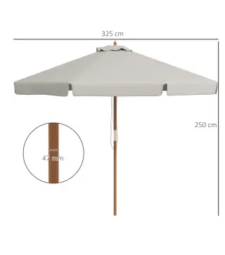 Sombrilla de Jardín Ø325 cm con Sistema de Polea Techo de Ventilación y 8 Varillas de Bambú para Patio Terraza Gris