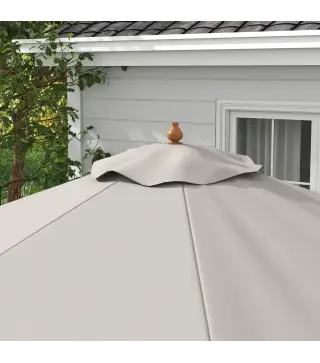 Sombrilla de Jardín Ø325 cm con Sistema de Polea Techo de Ventilación y 8 Varillas de Bambú para Patio Terraza Gris