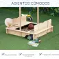 Arenero Infantil con Toldo Ajustable en Altura 2 Bancos y Respaldos Desmontables para Patio 106x106x115 cm Natural Arenero Infantil con Toldo Ajustable en Altura 2 Bancos y Respaldos Desmontables para Patio 106x106x115 cm Natural