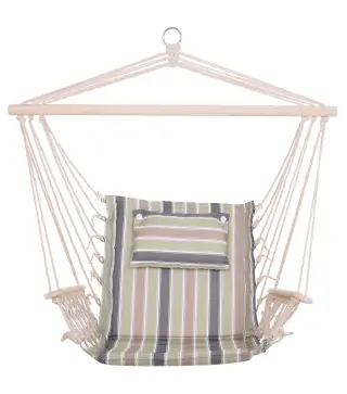 Silla Colgante Estampado Rayas Hamaca con Cojín Reposacabezas para Interior Exterior 100x106 cm Carga Máx. 100 kg