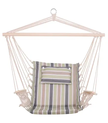 Silla Colgante Estampado Rayas Hamaca con Cojín Reposacabezas para Interior Exterior 100x106 cm Carga Máx. 100 kg