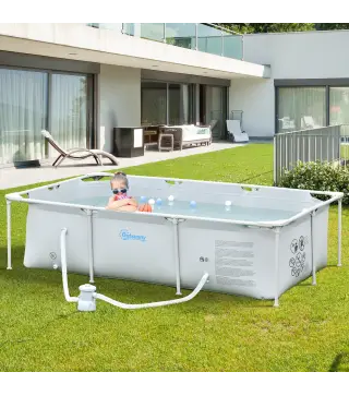 Piscina Desmontable Tubular 252x152x65 cm 2163L con Depuradora de Cartucho 1200L/H Piscina Rectangular de Exterior para Adultos