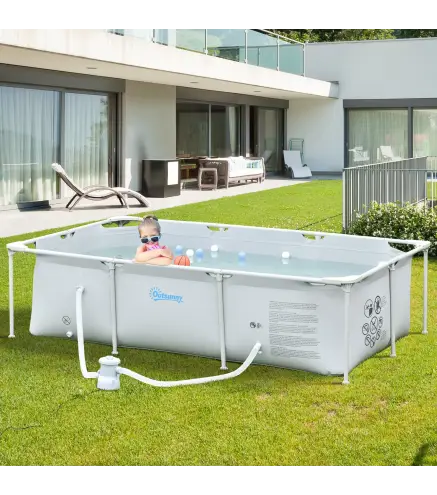 Piscina Desmontable Tubular 252x152x65 cm 2163L con Depuradora de Cartucho 1200L/H Piscina Rectangular de Exterior para Adultos