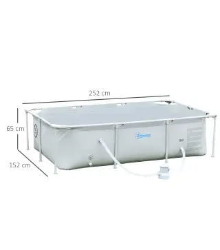 Piscina Desmontable Tubular 252x152x65 cm 2163L con Depuradora de Cartucho 1200L/H Piscina Rectangular de Exterior para Adultos