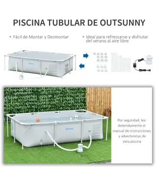 Piscina Desmontable Tubular 252x152x65 cm 2163L con Depuradora de Cartucho 1200L/H Piscina Rectangular de Exterior para Adultos