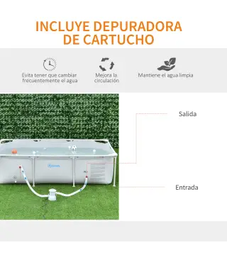 Piscina Desmontable Tubular 252x152x65 cm 2163L con Depuradora de Cartucho 1200L/H Piscina Rectangular de Exterior para Adultos