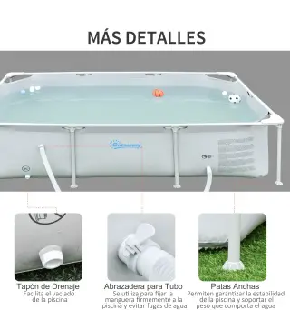 Piscina Desmontable Tubular 252x152x65 cm 2163L con Depuradora de Cartucho 1200L/H Piscina Rectangular de Exterior para Adultos