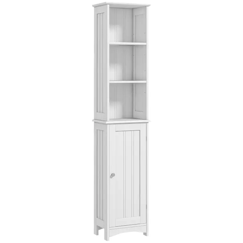 Columna de Baño con 3 Compartimientos Puerta y Estantes Ajustables para Ducha Aseo 34x23x165 cm Blanco