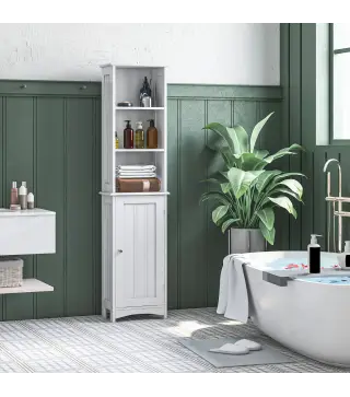 Columna de Baño con 3 Compartimientos Puerta y Estantes Ajustables para Ducha Aseo 34x23x165 cm Blanco