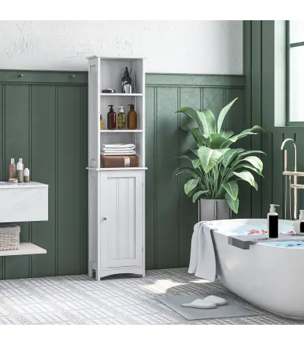 Columna de Baño con 3 Compartimientos Puerta y Estantes Ajustables para Ducha Aseo 34x23x165 cm Blanco