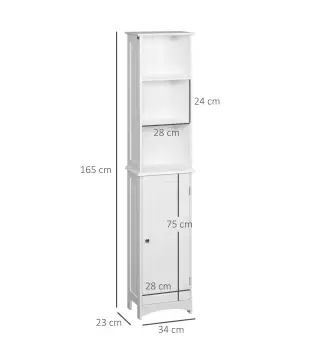 Columna de Baño con 3 Compartimientos Puerta y Estantes Ajustables para Ducha Aseo 34x23x165 cm Blanco