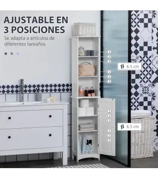 Columna de Baño con 3 Compartimientos Puerta y Estantes Ajustables para Ducha Aseo 34x23x165 cm Blanco