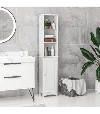 Columna de Baño con 3 Compartimientos Puerta y Estantes Ajustables para Ducha Aseo 34x23x165 cm Blanco