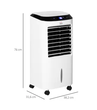 Climatizador Evaporativo Enfriador de Aire Portátil 10L Humidificador Ventilador 60W Pantalla LED 38,2x31,6x76 cm Blanco