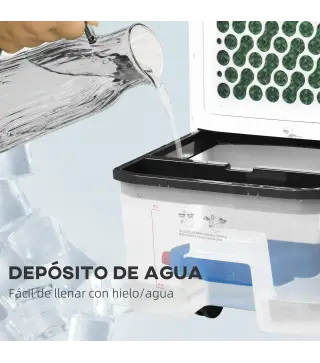 Climatizador Evaporativo Enfriador de Aire Portátil 10L Humidificador Ventilador 60W Pantalla LED 38,2x31,6x76 cm Blanco