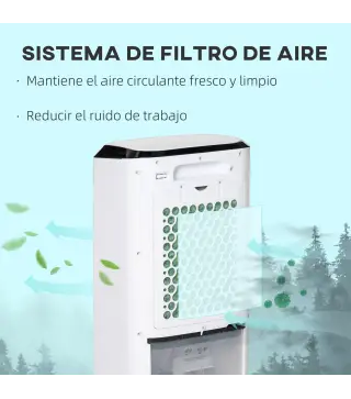 Climatizador Evaporativo Enfriador de Aire Portátil 10L Humidificador Ventilador 60W Pantalla LED 38,2x31,6x76 cm Blanco