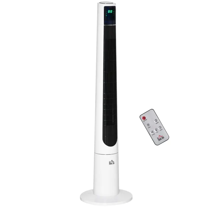 Ventilador de Torre Silencioso 50W con Control Remoto 3 Velocidades 3 Modos Temporizador 12H Oscilación 40° Blanco