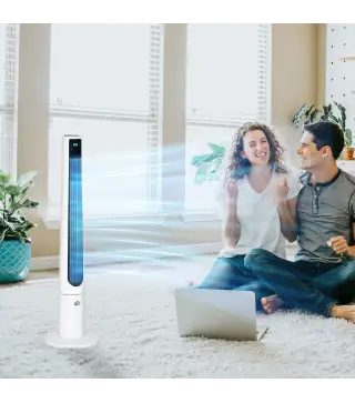 Ventilador de Torre Silencioso 50W con Control Remoto 3 Velocidades 3 Modos Temporizador 12H Oscilación 40° Blanco