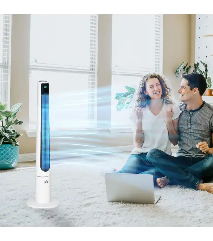 Ventilador de Torre Silencioso 50W con Control Remoto 3 Velocidades 3 Modos Temporizador 12H Oscilación 40° Blanco