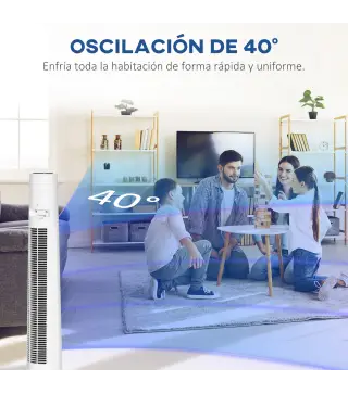Ventilador de Torre Silencioso 50W con Control Remoto 3 Velocidades 3 Modos Temporizador 12H Oscilación 40° Blanco