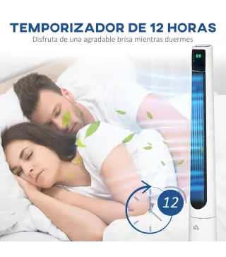 Ventilador de Torre Silencioso 50W con Control Remoto 3 Velocidades 3 Modos Temporizador 12H Oscilación 40° Blanco