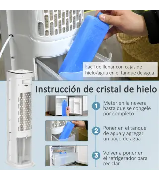 Climatizador Evaporativo Bajo Consumo 75W Altura 86 cm Oscilante con Control Remoto Depósito 5L 3 Modos 3 Velocidades Temporizad