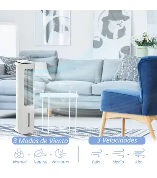 Climatizador Evaporativo Bajo Consumo 75W Altura 86 cm Oscilante con Control Remoto Depósito 5L 3 Modos 3 Velocidades Temporizad