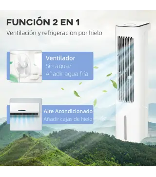 Climatizador Evaporativo Bajo Consumo 75W Altura 86 cm Oscilante con Control Remoto Depósito 5L 3 Modos 3 Velocidades Temporizad