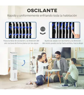 Climatizador Evaporativo Bajo Consumo 75W Altura 86 cm Oscilante con Control Remoto Depósito 5L 3 Modos 3 Velocidades Temporizad