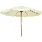 Parasol de Madera Ø325x250 cm con Sistema de Polea Techo de Ventilación y 8 Varillas de Bambú para Terraza Balcón Crema