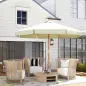Parasol de Madera Ø325x250 cm con Sistema de Polea Techo de Ventilación y 8 Varillas de Bambú para Terraza Balcón Crema