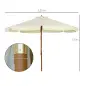 Parasol de Madera Ø325x250 cm con Sistema de Polea Techo de Ventilación y 8 Varillas de Bambú para Terraza Balcón Crema