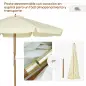 Parasol de Madera Ø325x250 cm con Sistema de Polea Techo de Ventilación y 8 Varillas de Bambú para Terraza Balcón Crema
