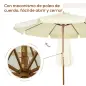 Parasol de Madera Ø325x250 cm con Sistema de Polea Techo de Ventilación y 8 Varillas de Bambú para Terraza Balcón Crema