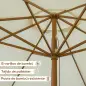 Parasol de Madera Ø325x250 cm con Sistema de Polea Techo de Ventilación y 8 Varillas de Bambú para Terraza Balcón Crema
