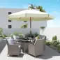 Parasol de Madera Ø325x250 cm con Sistema de Polea Techo de Ventilación y 8 Varillas de Bambú para Terraza Balcón Crema