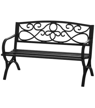 Banco de Jardín de 2 Plazas con Respaldo y Reposabrazos Estilo Vintage para Terraza Balcón Patio Exterior Carga 240 kg Hierro Fu