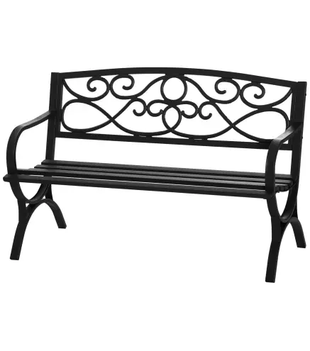 Banco de Jardín de 2 Plazas con Respaldo y Reposabrazos Estilo Vintage para Terraza Balcón Patio Exterior Carga 240 kg Hierro Fu